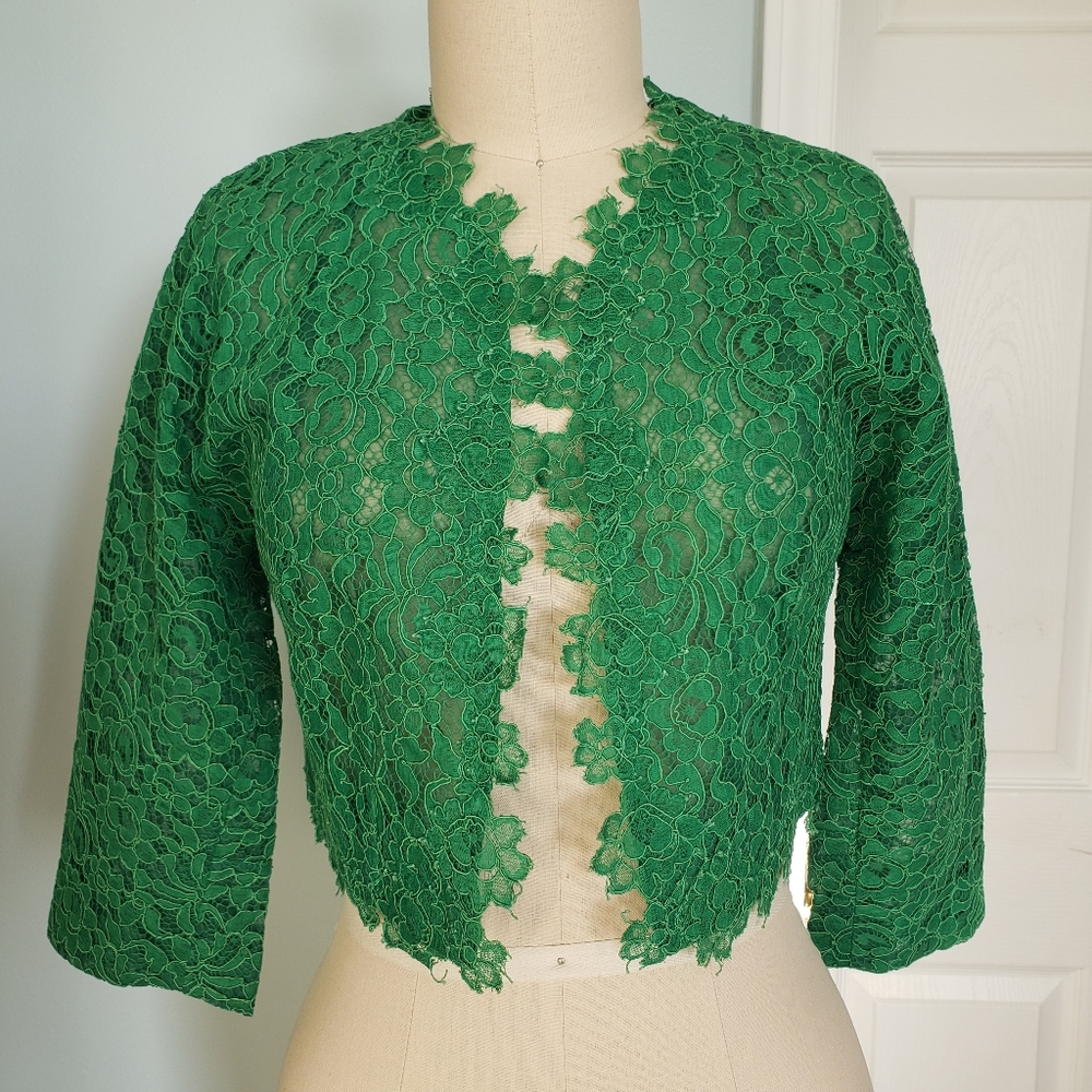 Vintage 1950's Green Lace Cropped Jacket, S/M